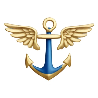 a golden anchor between 2 wings with blue and white wavy stripes sticker