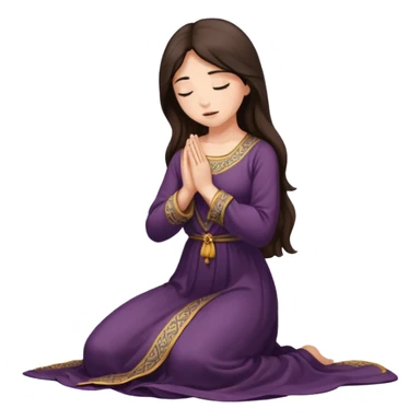kneeling woman praying, long dress, long dark brown hair sticker
