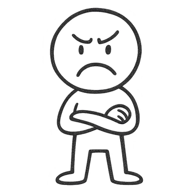 stick figure frowning, arms crossed, frustrated look sticker