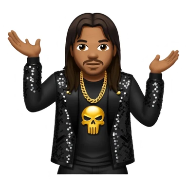 Busta Rhymes with long dark brown hair, black sequin outfit sticker