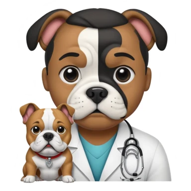 joven médico con el pelo un poco largo pero no tanto y lacio, que tenga un estetoscopio de color de piel tez negra calida !!! que sostiene un bulldog francés blanco y negro  sticker