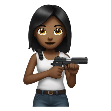 Black haired girl holding gun sticker