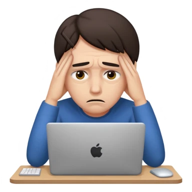 person stressed in front of computer sticker