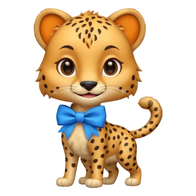 cute smiling cheetah with blue bow standing  sticker