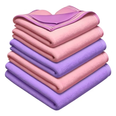 stack of soft towels in milky, pastel pink, and soft purple, arranged in a heart shape, iOS emoji style sticker