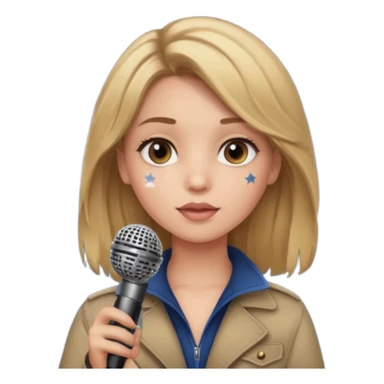 Dark blonde girl with microphone and stars  sticker