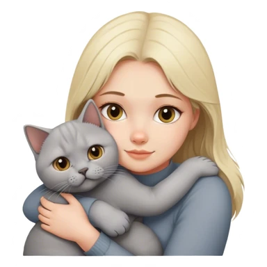 Blonde girl hugging her grey British cat sticker