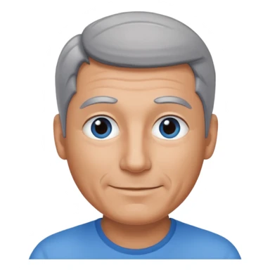 Middle aged man with tanned skin, little black to grey hair and no beard, blue eyes, shy smile sticker