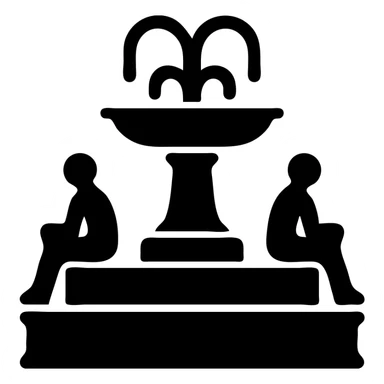 A solid black illustration of a fountain with statues sticker