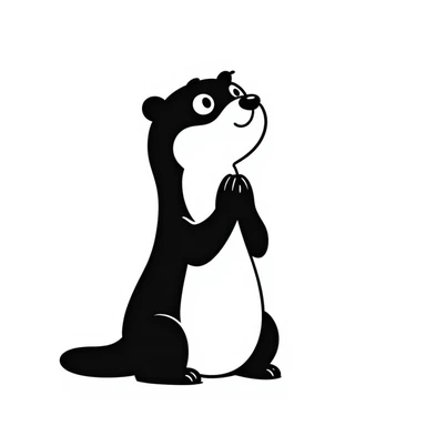 an otter with hands together, looking up, asking for a favour, hand drawn notion style doodle sticker