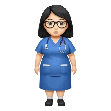 Fat old extremely Large breasted Beautiful Asian girl with long black hair and glasses wearing nurse scrubs.  Full body picture sticker