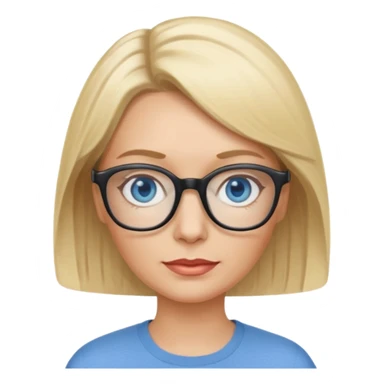 white woman about 50 blonde bobbed hair blue eyes glasses sticker