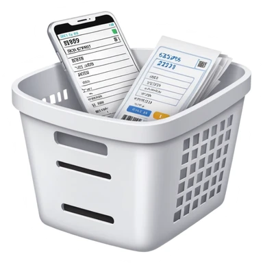email e-receipt and paper receipt in a white and white basket, and small printing receipt sticker