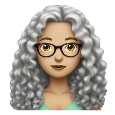 white girl with long black curly hair and glasses sticker
