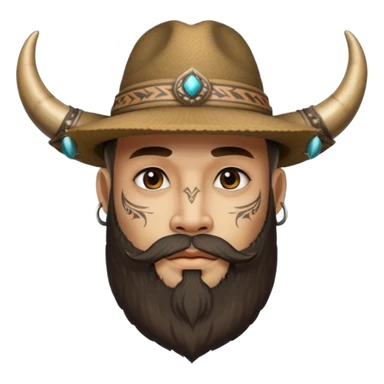 Bearded figure — large hat with horn, tattoo on face sticker