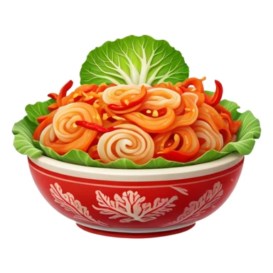 Cinematic Realistic Kimchi Dish Emoji, depicted as a vibrant fermented cabbage dish with a spicy kick rendered with detailed textures and dynamic, appetizing lighting. sticker