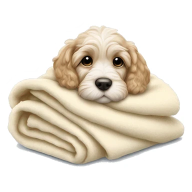 Cream cockapoo puppy cozy sleep in blanket sticker