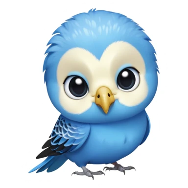 cinematic-cute-blue-budgie-portrait-emoji,-head-tilted-playfully-and-inquisitively,-featuring-a-brilliant-blue-feathered-fur-and white and black face-with-a-natural-sheen,-round,-sparkling-dark-eyes-filled-with-curiosity,-simplified-yet-irresistibly-adorable sticker