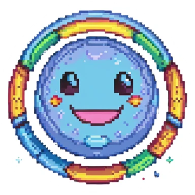 fantasy planet with rainbow rings and a cute smiling face sticker