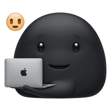 blob holding black macbook infront of home which is used in slack sticker