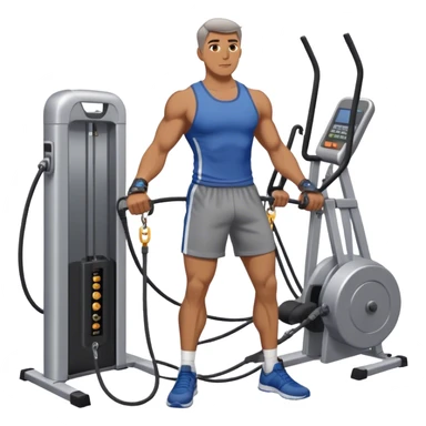guy standing next to cable-machine with cable tied to ankle-cuffs for leg-side-raise exercise sticker