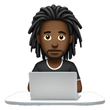 Black-guy-with-dreads-wearing-black-trackstuit-sitting-down-on-chair facing-foward-focused-on-laptop-computer- sticker