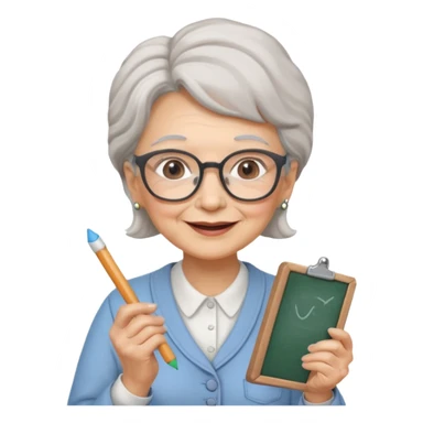 woman teacher, old, wearing glasses, hold chalk on hand sticker