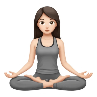 a brunette girl doing yoga, she is wearing a grey fit and she has dark straight and loose hair.  sticker