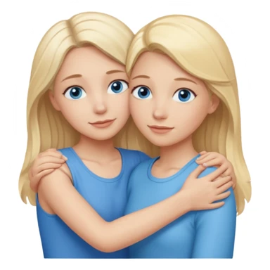 cinematic realistic two sisters with blonde hair and blue eyes hugging, one older and one younger sticker