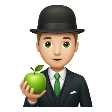 homme en costume chapeu melon, grosse pomme verte devant visage sticker