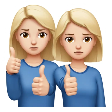 Girl with one hand giving thumbs up and the other hand giving thumbs down, showing mixed feelings, conflicted expression sticker
