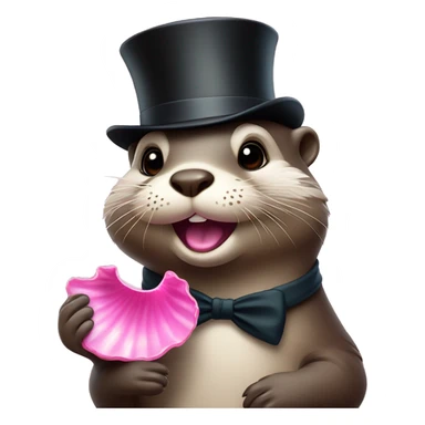 Cute Otter with glasses and top hat holding pink clam shell sticker