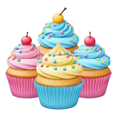 A 3D cartoon poster design advertising cupcakes, with bright pastel colors, clean text and borders, soft background, realistic Memoji-style layout. sticker