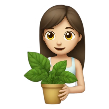 brunette haired girl eating a plant sticker