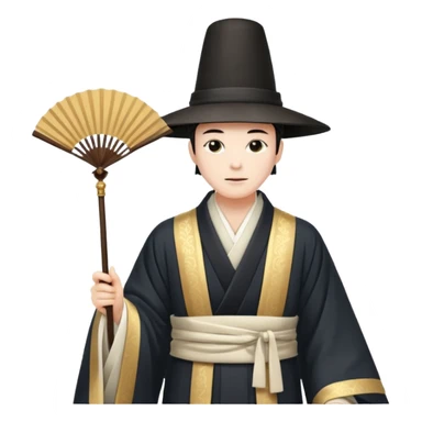 Japanese Court Lord Elegant noble in long robes with tall hat, white 
 sticker