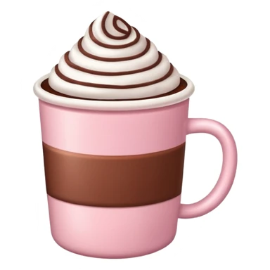a regular light pink cup with hot chocolate in it, no designs sticker