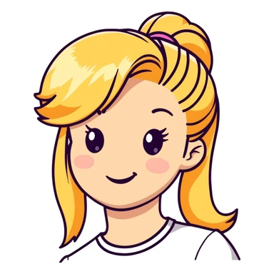 blonde girl with high pony hair, she is making a wink sticker