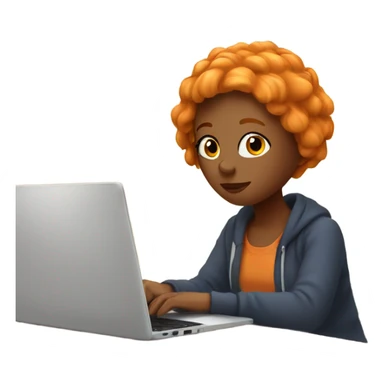 Orange haired Girl working on a laptop in cozy room sticker