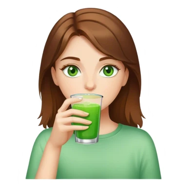 brown-haired girl with green eyes drinks green drink sticker
