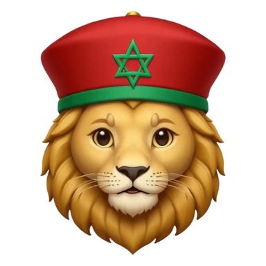 Cute lion emoji face wearing a fez with same flag morocco color sticker