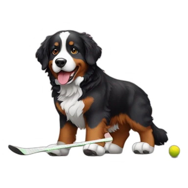 Bernese mountain dog playing hockey sticker