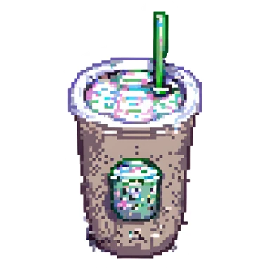 pixel art style bubble tea, with a straw and tapioca pearls, vibrant colors sticker