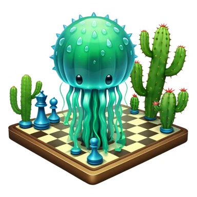 surreal cosmic jellyfish playing chess with a cactus sticker