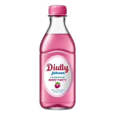 realistic Johnson and Johnson style bottle pink cap pink label clear bottle with berry party written on the logo with diddy logo leaking oil from the top sticker