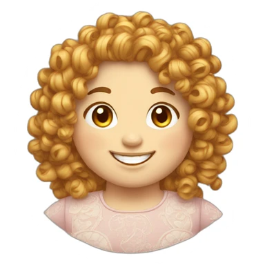 Embroidery of chubby girl with curly heairs and smile sticker