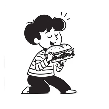 kid eating, hand drawn doodle style sticker