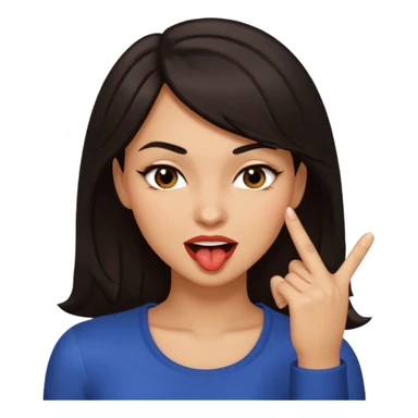 black slighty browin hair light brown skin woman, flirtatious gesture, biting her finger and winking emoji sticker
