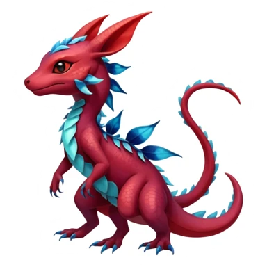 Anthropomorphic Scaley Shiny Red Maroon Sanguine Iridescent Colorful Exotic Salandit-Aurorus-Glaceon-Fakémon-hybrid-creature (full body)  sticker