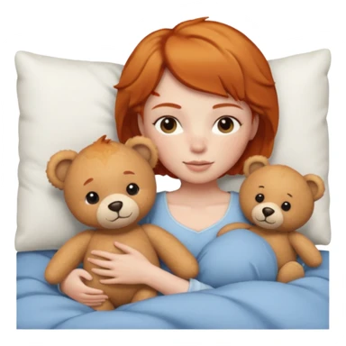 ginger woman short hair cuddle in bed with teddy sticker