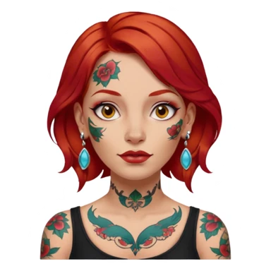 red hair woman with extra  big earring and face tattoed sticker